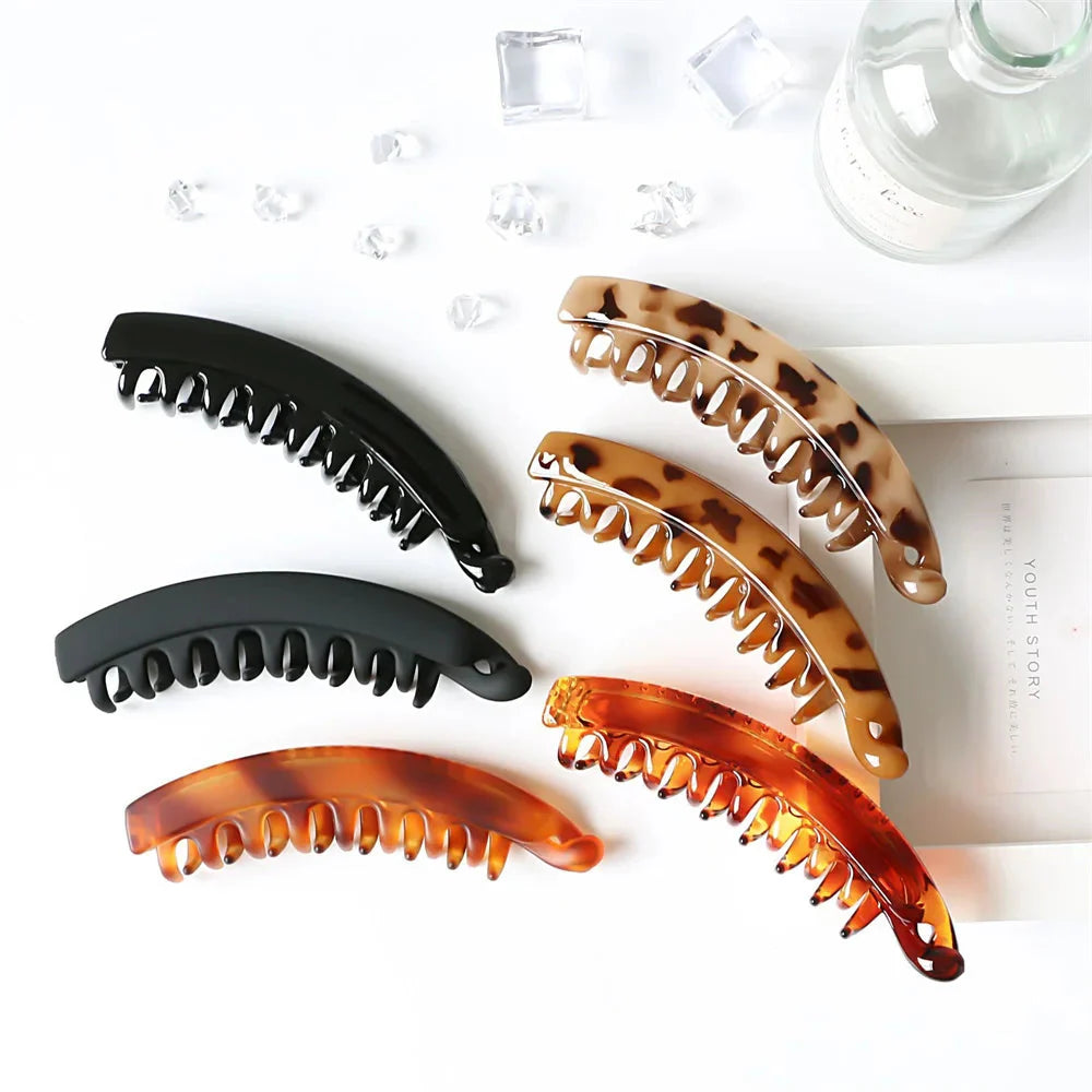 Frosted Solid Color Banana Hair Clips โ Fashion Ponytail Barrettes & Hair Claws for Women