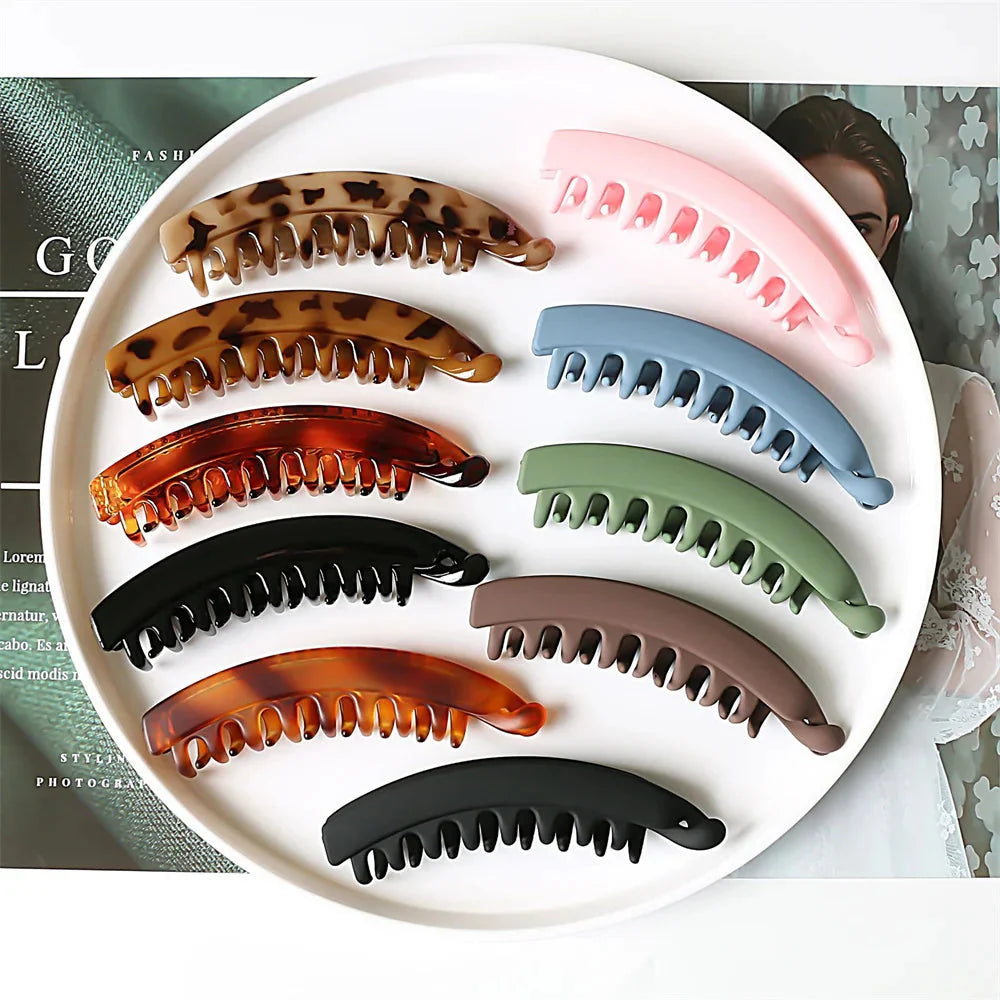Frosted Solid Color Banana Hair Clips โ Fashion Ponytail Barrettes & Hair Claws for Women