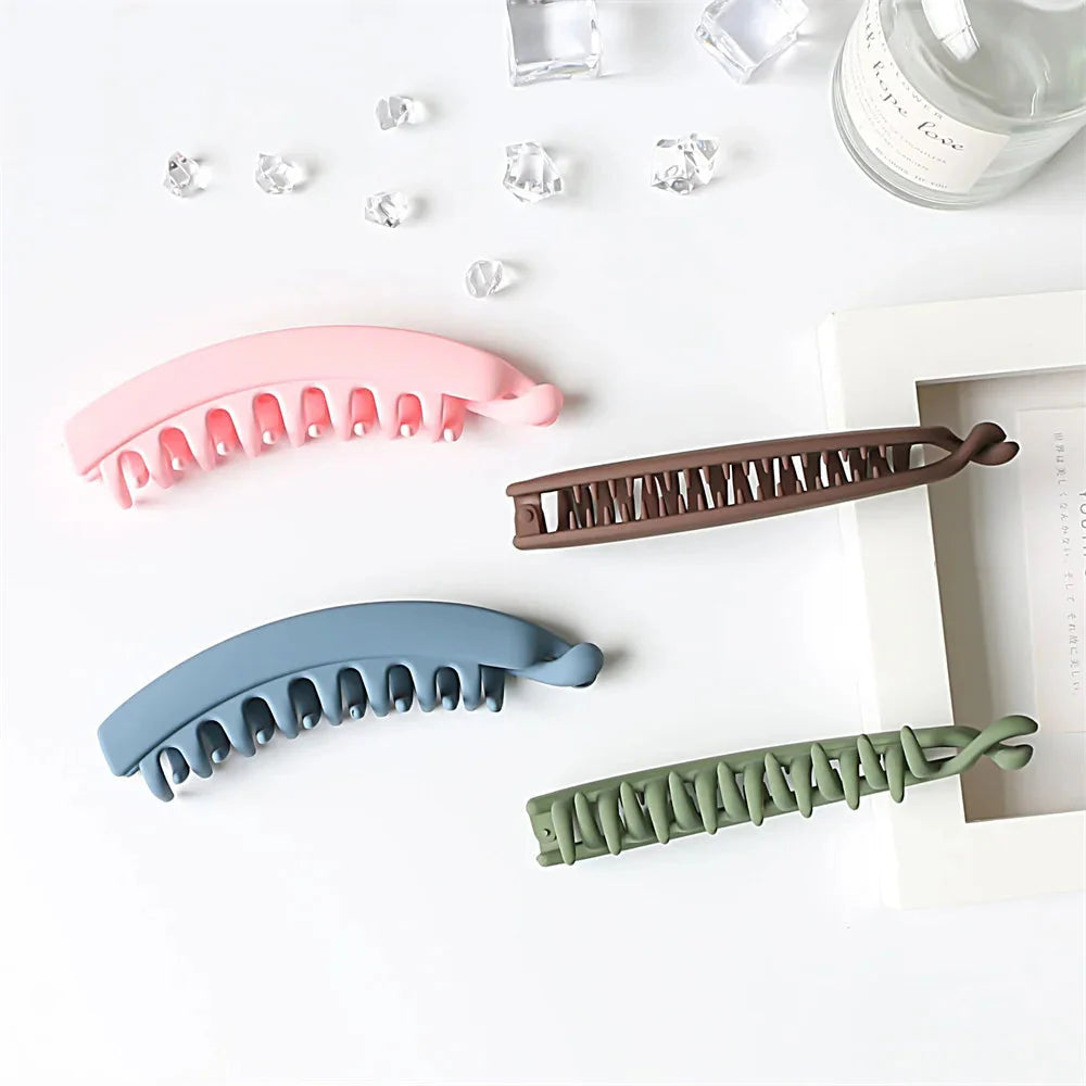 Frosted Solid Color Banana Hair Clips โ Fashion Ponytail Barrettes & Hair Claws for Women
